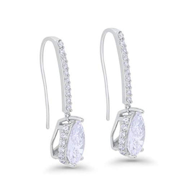 Teardrop Pear Dangling Fish Hook Earrings Simulated CZ 925 Sterling Silver Bridesmaid